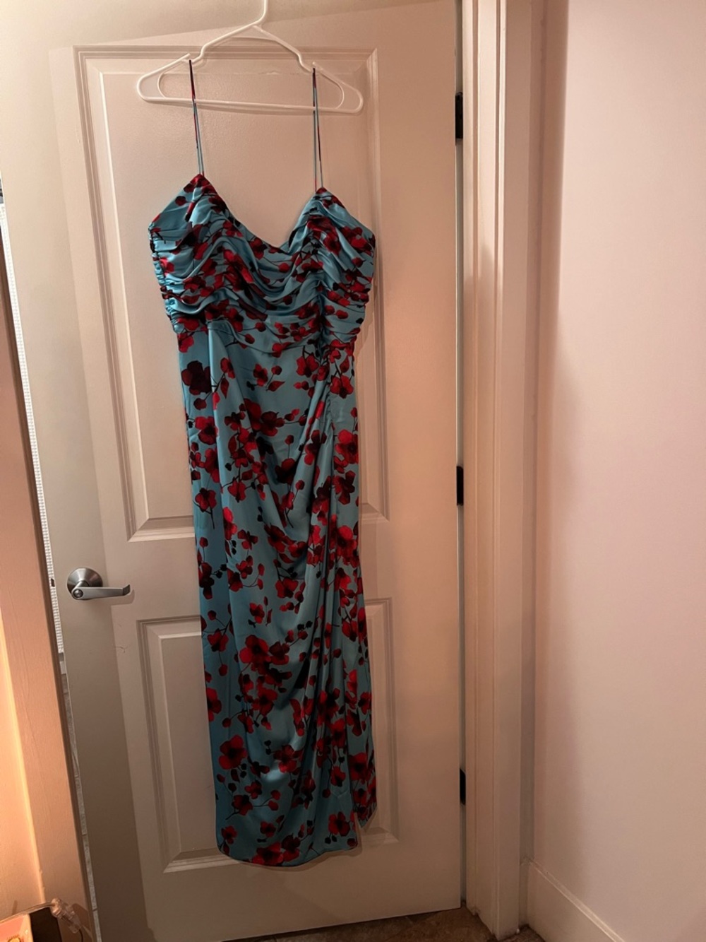 Hutch Aqua Maxi Dress with Red Floral Print